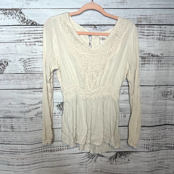 Knox Rose Boho Long Sleeve Crochet Detail Festival Blouse Lg - Picture 1 of 3